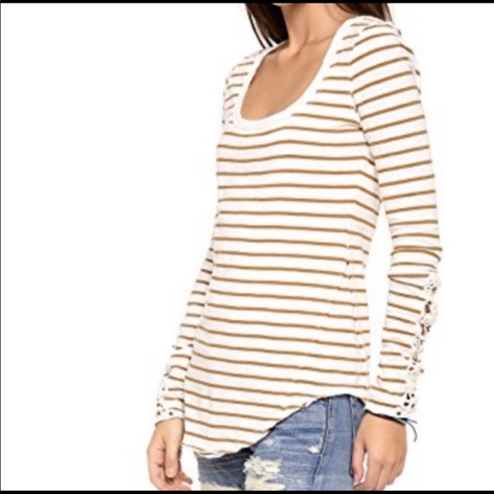 Free People Hard Candy Crochet Cuff Striped Top